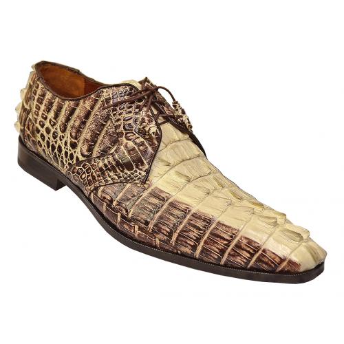Upscale Menswear Custom Collection "Milan" Chocolate / Vanilla Hand Painted All Over Genuine Hornback Crocodile Tail Shoes ZV080104