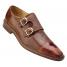 Belvedere "Amico" Brandy Genuine Ostrich / Antique Brown Italian Calf Double Monk Strap Shoes 1618.
