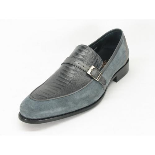 Carrucci Gray Genuine Embossed Leather and Suede Loafer Shoes KS099-725ES.
