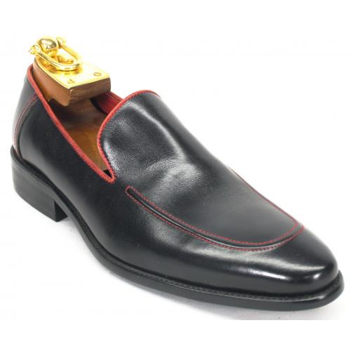 Carrucci Black / Red Genuine Leather Loafer Shoes KS099-9011.