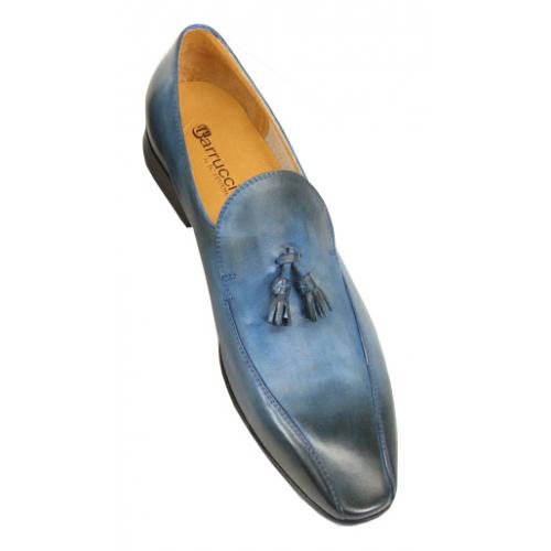 Carrucci Navy Blue  Burnished Tip Genuine Calf Skin Leather Perforation Loafers KS308-01