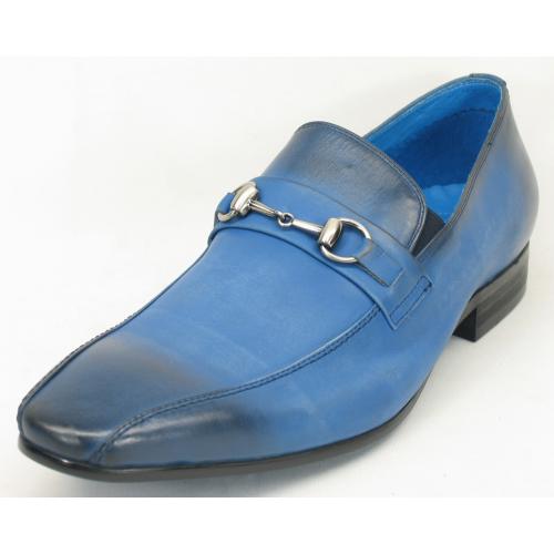 Carrucci Blue Genuine Leather Loafers With Bracelet With Black Burnished Tip  KS308-08B2.