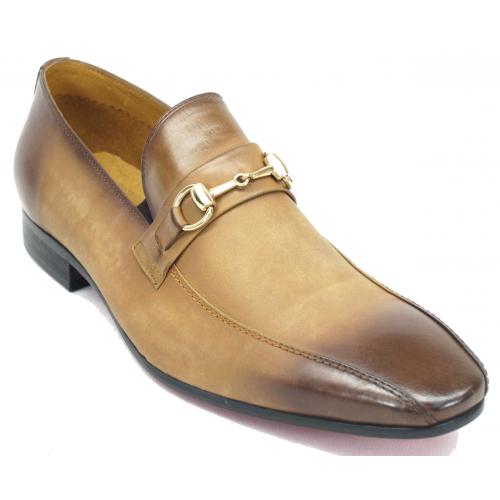 Carrucci Tan Genuine Leather Burnished Tip Loafers Shoes With Bracelet KS308-08B2.