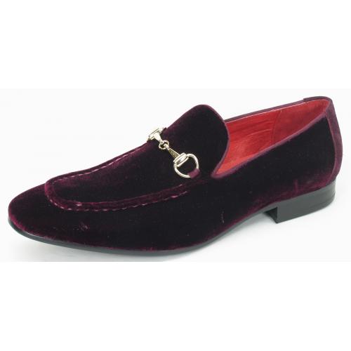 Carrucci Burgundy Genuine Velvet Loafers With Bracelet KS308-101V.