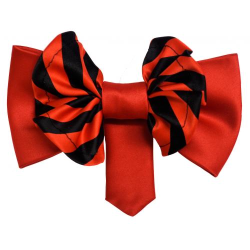 Vittorio Vico Red / Black Diagonal Stripe Double Layered Design 100% Silk Bow Tie / Hanky Set BT060