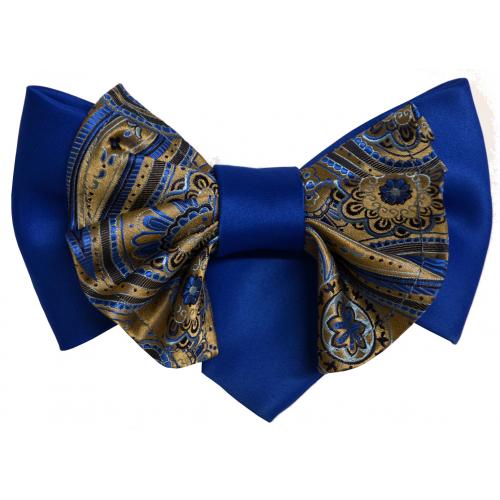 Vittorio Vico Royal Blue / Beige / Sky Blue / Black Double Layered Plaid Design 100% Silk Bow Tie / Hanky Set XL0113