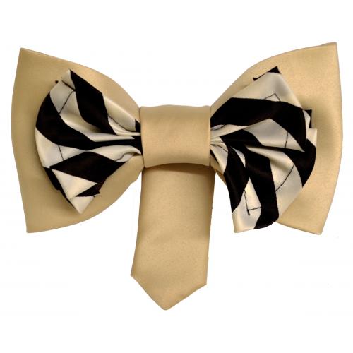 Vittorio Vico Beige / Brown Double Layered Plaid Design 100% Silk Bow Tie / Hanky Set BT061
