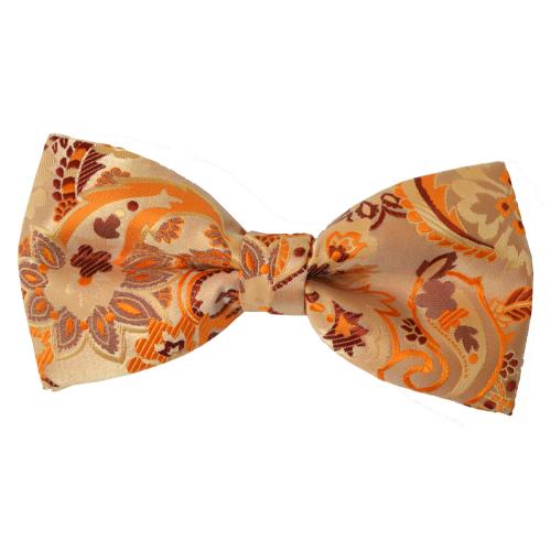 Classico Italiano Peach / Burgundy Paisley Design 100% Silk Bow Tie / Hanky Set BH2160
