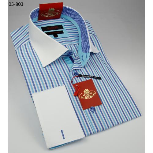 Axxess White / Blue Cotton Modern Fit Dress Shirt 05-803