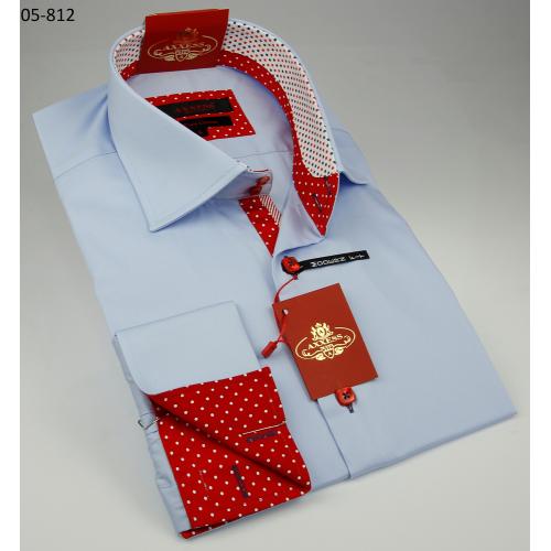 Axxess Sky Blue / Red Cotton Modern Fit Dress Shirt 05-812