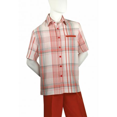Blue Jazz White / Red / Black Plaid Short Sleeve 2 Piece Outfit Set 5SCF-1