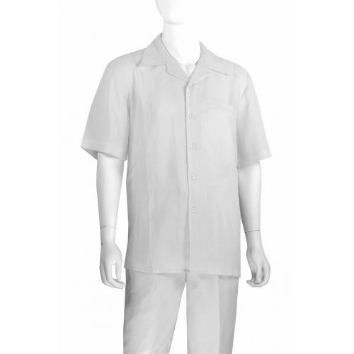 Blue Jazz White 100% Linen Short Sleeve 2 Piece Outfit Set RMSO-1
