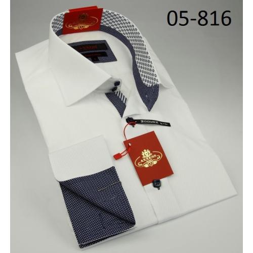 Axxess White / Navy Blue Cotton Modern Fit Dress Shirt 05-816