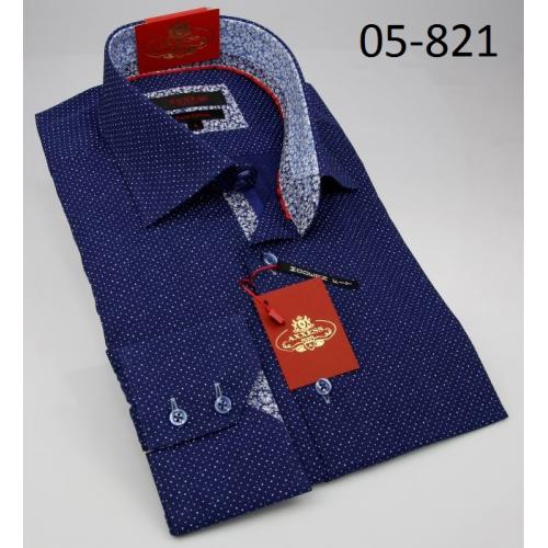 Axxess Blue With Polka Dot Cotton Modern Fit Dress Shirt 05-821