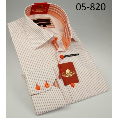 Axxess Cream / Orange Cotton Modern Fit Dress Shirt 05-820