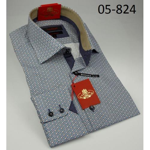 Axxess Blue With Desing Artistic Cotton Modern Fit Dress Shirt 05-824