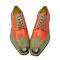 Jose Real "Florence" Taupe Grey / Coral Pink Italian Hand Painted Wingtip Shoes With Contrast Perforation R2318