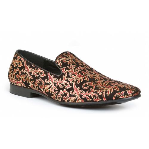 Giorgio Brutini "Connell" Black / Ruby Red / Gold Lurex / Velvet Slip On Loafer Shoes 176541-0
