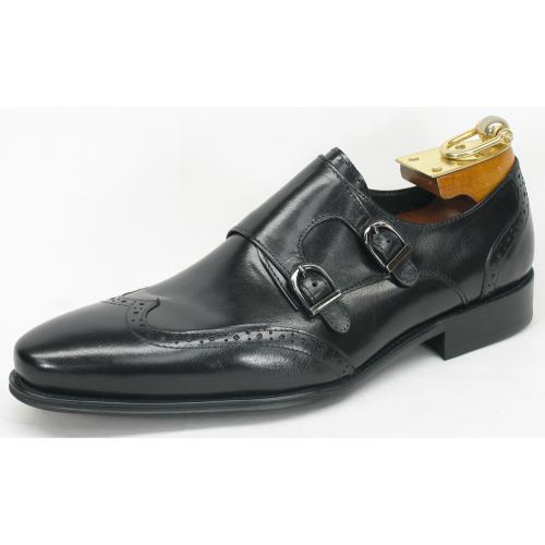 Carrucci Black Genuine Leather Double Monk Straps Shoes KS099-303T.