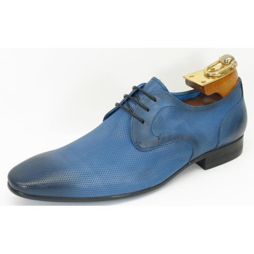 Carrucci Blue Genuine Calf Skin Leather Perforation Oxford Shoes KS308-05.