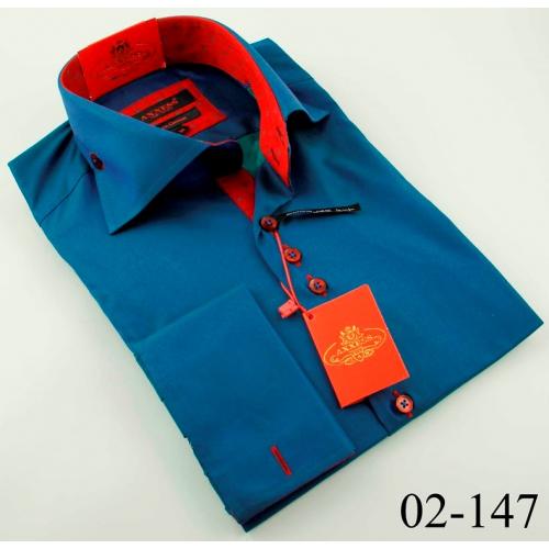 Axxess Royal Blue With Red Stitching 100% Cotton Dress Shirt 02-147