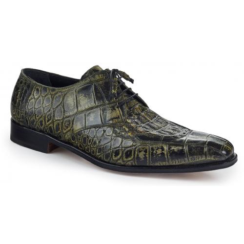 Mauri "Bamboo" 1022 Bicolore Olive / Black Genuine Alligator / Hornback Hand-Painted Shoes