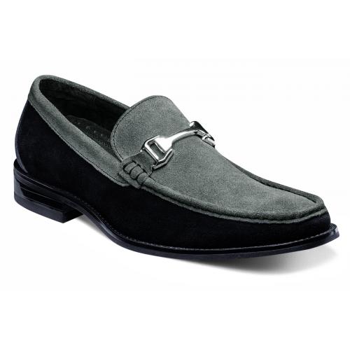 Stacy Adams "Flynn" Black / Medium Grey Genuine Leather Suede Moc Toe Loafer Shoes With Silver Bracelet 24914-975