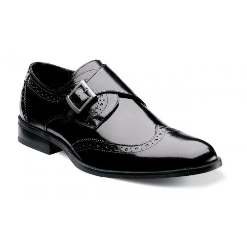 Stacy Adams "Stratford" Black Genuine Buffalo Leather Wingtip Monkstrap Shoes 24973-001