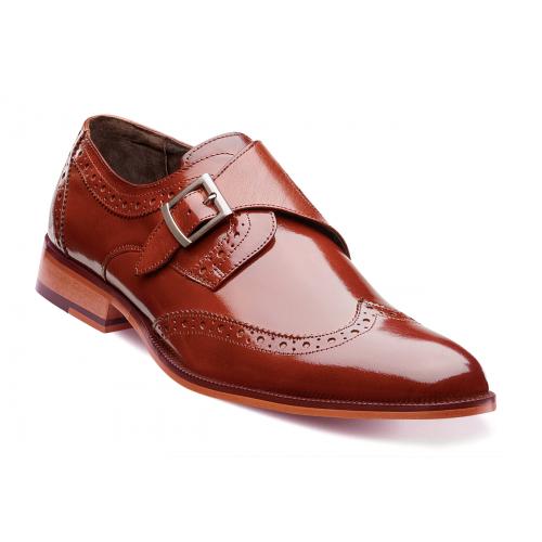 Stacy Adams "Stratford" Cognac Genuine Buffalo Leather Wingtip Monkstrap Shoes 24973-221