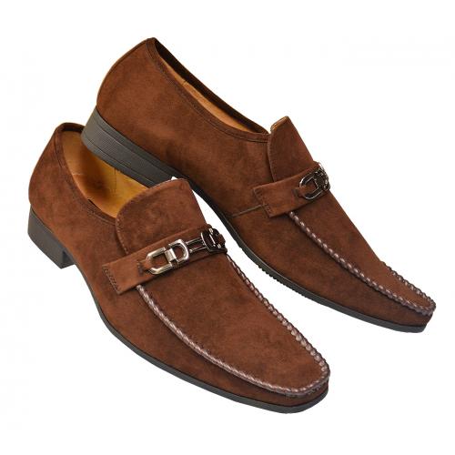 UV Signature Mid Brown Microsuede Genuine Leather Lined Loafer Shoes With Brown Piping / Gunmetal Bracelet UV014