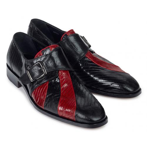 Mauri "Orchestra" 2536 Black / Red Genuine Lizard Monk Strap Dress Shoes