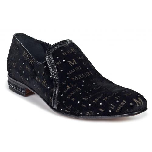 Mauri "Capo" 4675 Black Genuine Lizard / Velvet Laser Rhinestones Dress Shoes