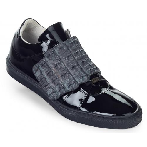 Mauri "Ironia" 8561 Black Genuine Patent Leather / Dark Grey Hornback Crocodile Casual Shoes