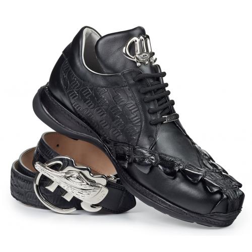 Mauri "Hot-Rod" 8543 Black Genuine Nappa / Hornback Split Tail / Nappa Embossed Leather Casual Shoes