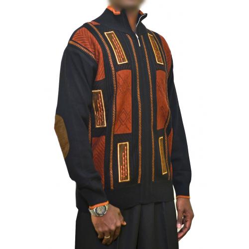 Silversilk Black / Rust / Brown / Bronze Knitted Front Zipper Artistic Design Microsuede Sweater Jacket With Stitched Elbow Patches 6960