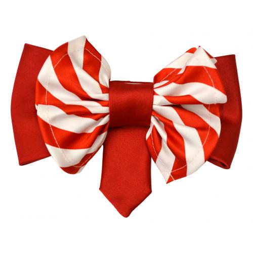 Vittorio Vico Red / White Diagonal Stripe Double Layered Design 100% Silk Bow Tie / Hanky Set XB504