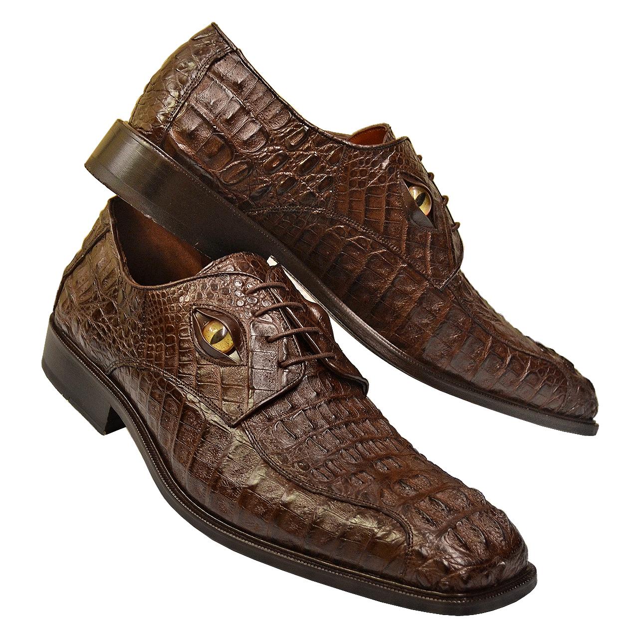 LA Exotics Brown Hornback Crocodile Head Shoes With Eyes | Upscale Menswear