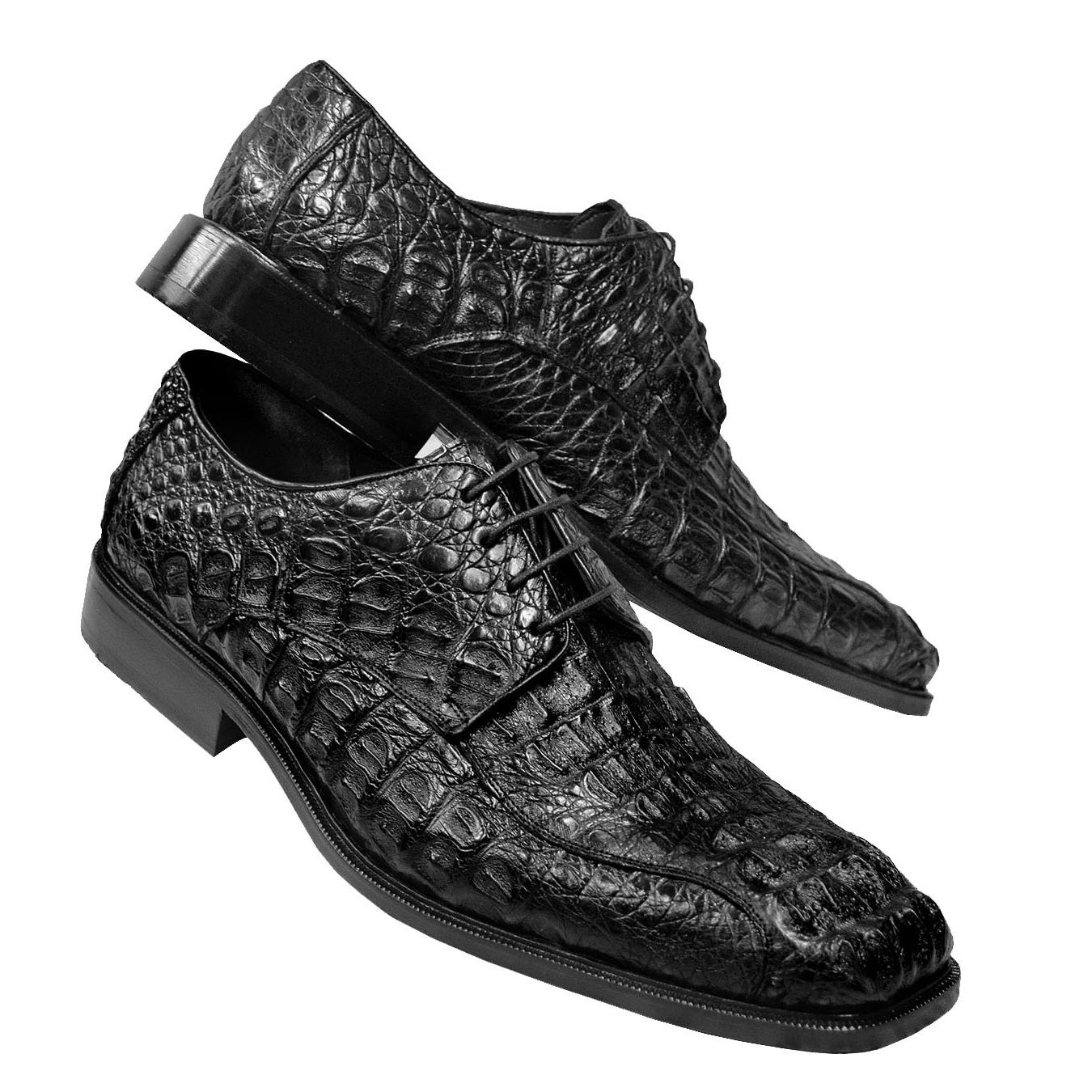 LA Exotics Diamond Black All-Over Genuine Hornback Crocodile Head Shoes ...