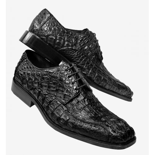 LA Exotics "Diamond" Black All-Over Genuine Hornback Crocodile Head Shoes 1ZV030205.