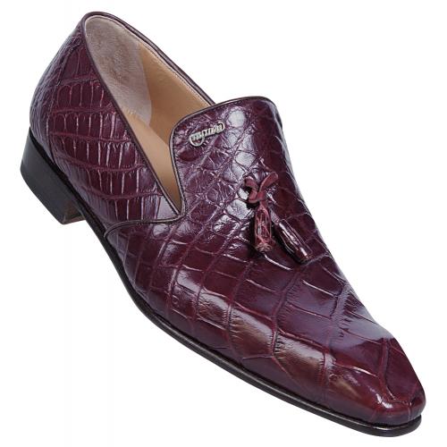 Mauri "4585/4" Burgundy Genuine All Over Alligator With Tassel Loafer Shoes
