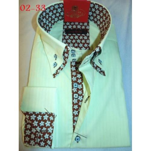 Axxess Cream / Brown Cotton Modern Fit Dress Shirt 02-33