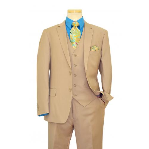 Mantoni Solid Tan Super 140's Wool Vested Modern Fit Suit M40901-11