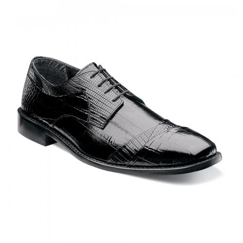 Stacy Adams "Garibaldi" Black Alligator / Lizard / Eel Print Genuine Leather Diagonal Cap Toe Dress Shoes 24985-001