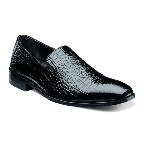 Stacy Adams "Galindo" Black All-Over Alligator Print Genuine Leather Dual Goring Slip-on Loafer Dress Shoes 24996-001
