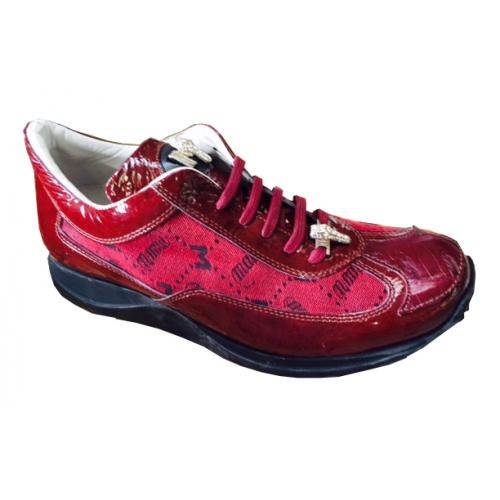 Mauri "8994" Burgundy Genuine Baby Crocodile / Patent Leather / Mauri Fabric Sneakers