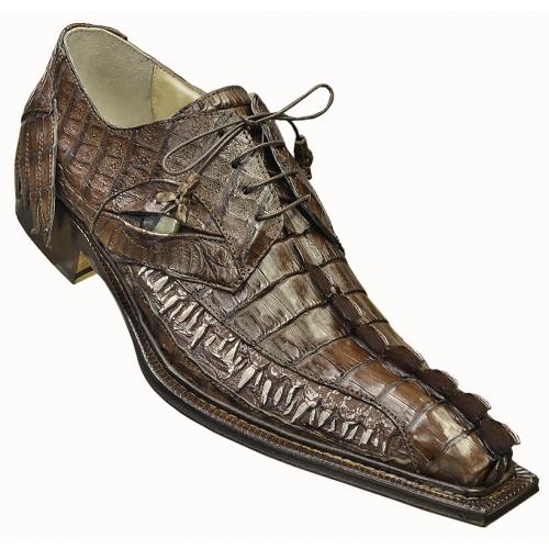 Fennix  "3446" Chocolate Brown All Over Genuine Hornback Crocodile Tail Shoes With Eyes, Teeth and Claws