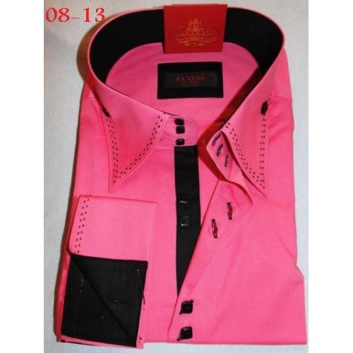 Axxess Fuchsia / Black Handpick Stitching 100% Cotton Dress Shirt 08-13