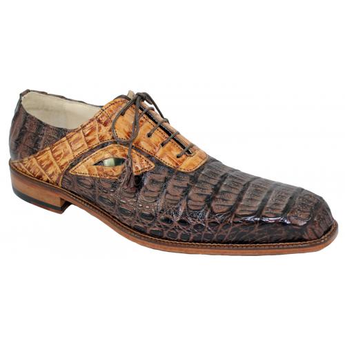 Fennix Italy 3419 Chocolate / Avana All Over Genuine Hornback Alligator Vintage Shoes With Eyes