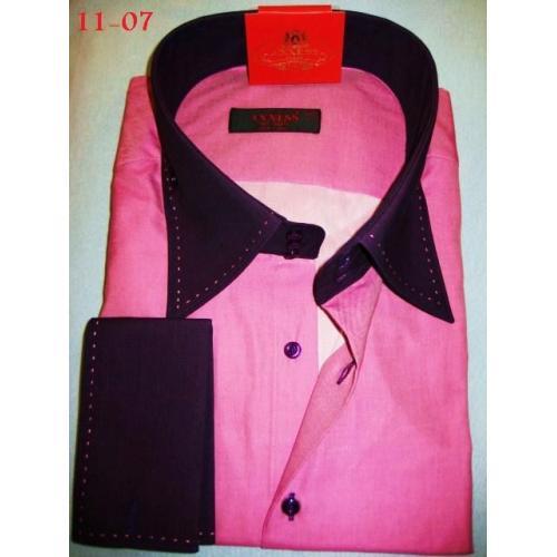 Axxess Fuchsia / Black Handpick Stitching 100% Cotton Dress Shirt 11-07