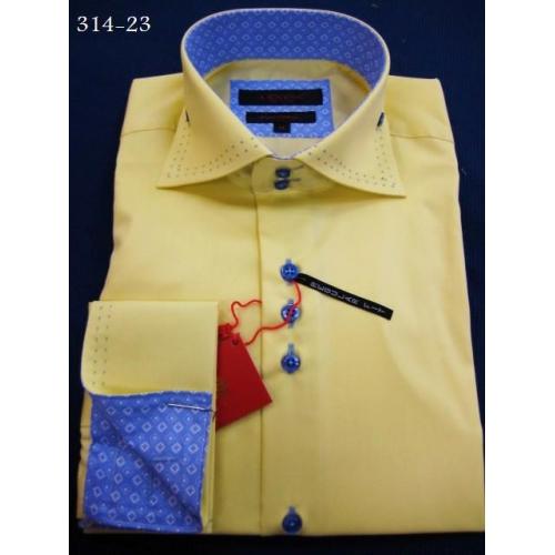 Axxess Yellow /  Blue Handpick Stitching 100% Cotton Regular Fit Dress Shirt 314-23